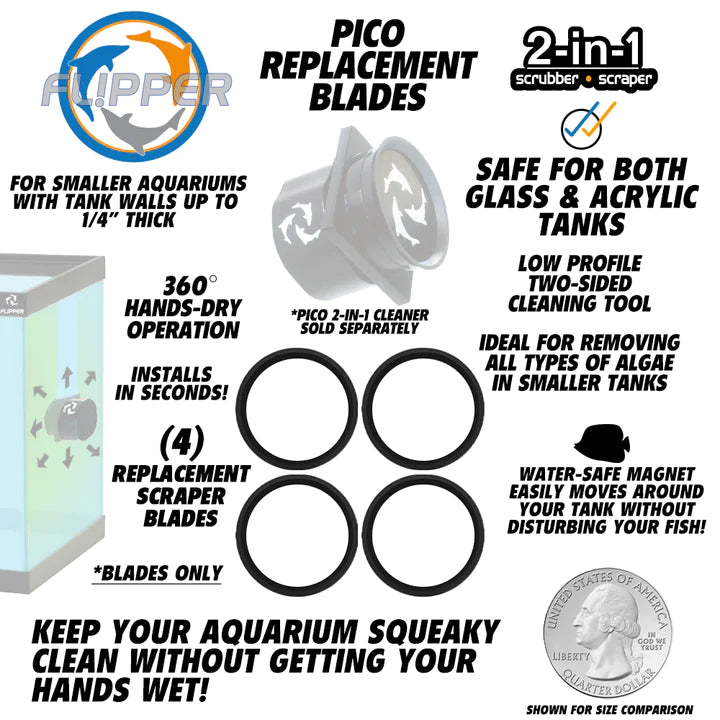 Flipper Pico 2 in 1 Aquarium Magnet Cleaner Replacement Blades - 4 Pack
